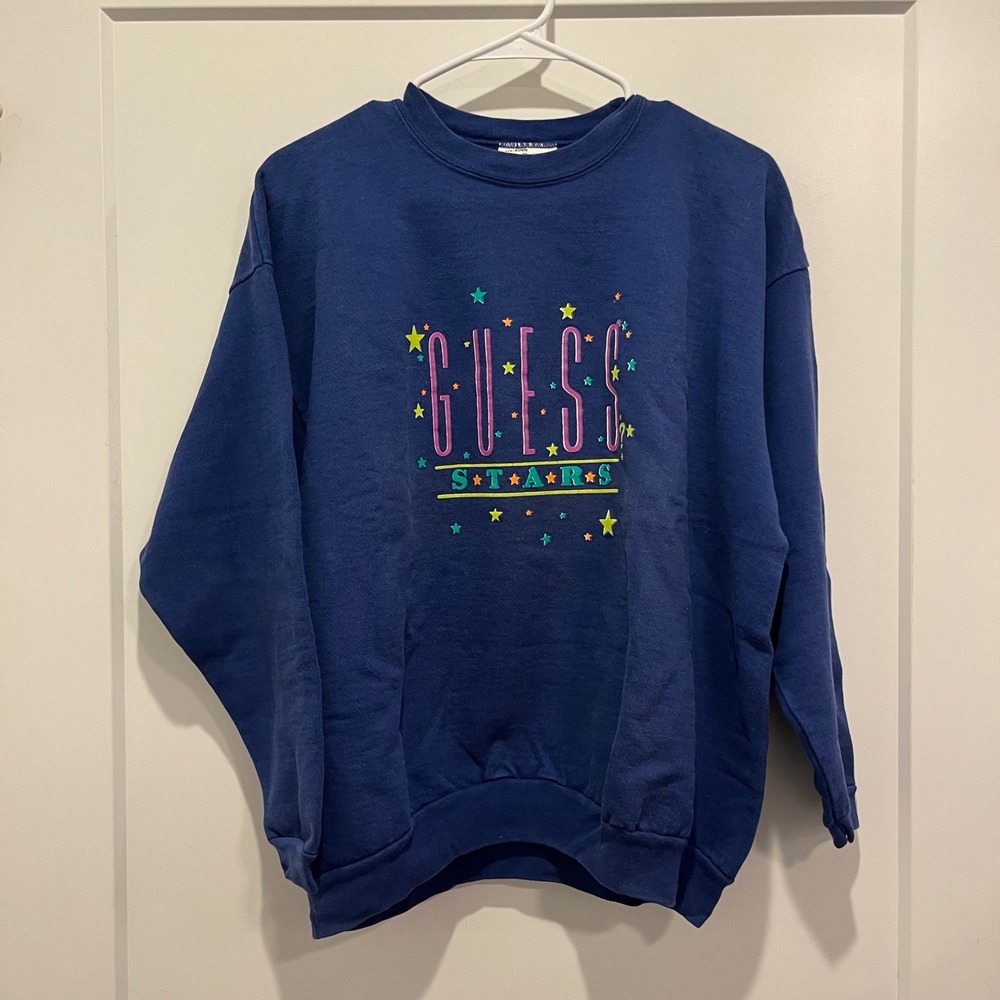 Vintage Guess by Georges Marciano Navy Blue Stars Sweatshirt USA OSFA